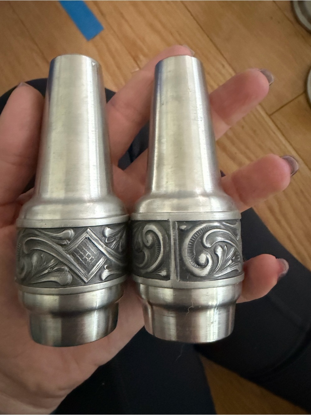 Vintage Norway Pewter Ornate Decorative Salt & Pepper Shakers